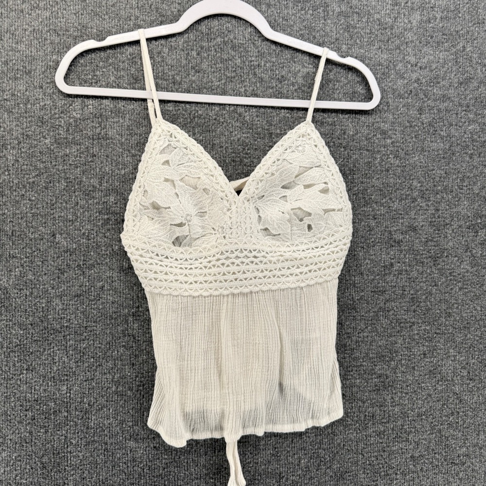 Shyanne Top Womens XS White Babydoll Sleeveless Tank Boho Cottagecore Western